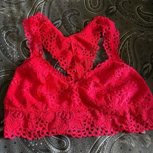 Lace bright pink bikini top